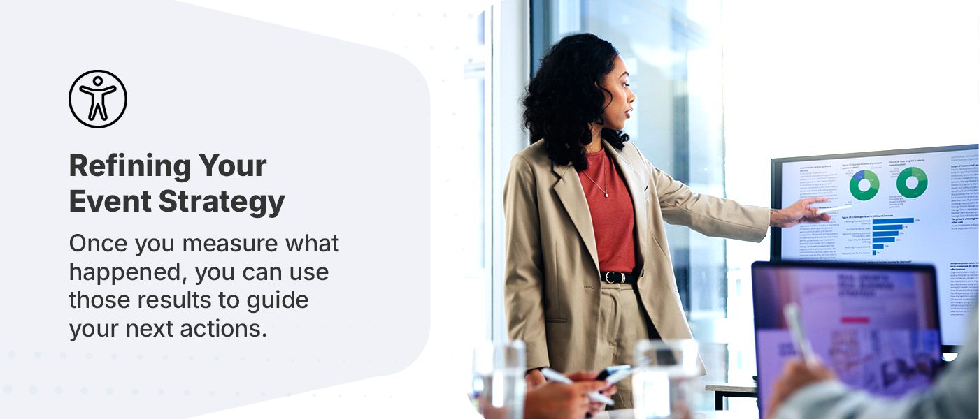 woman reviewing event data on a computer screen