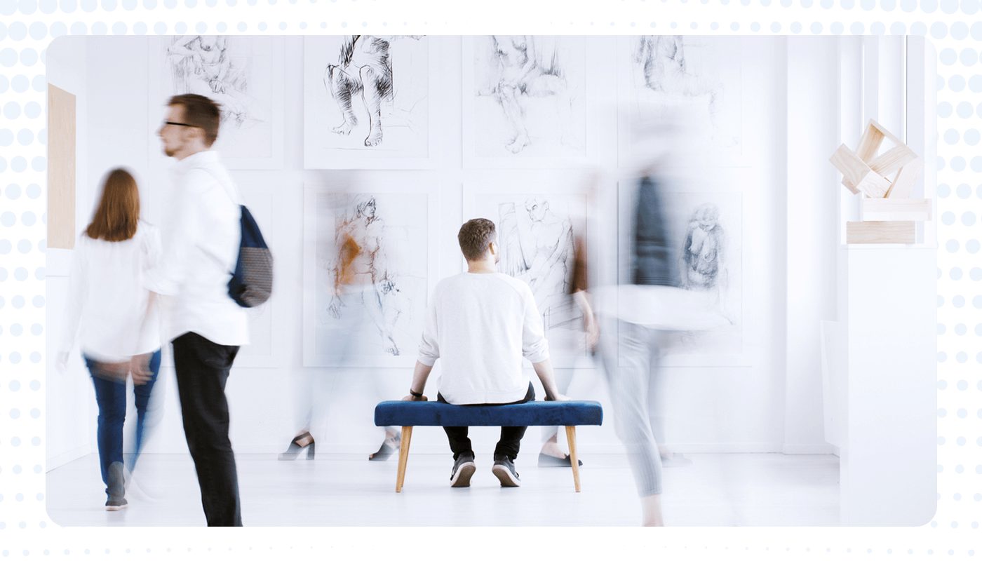 visitors viewing exhibits inside a museum